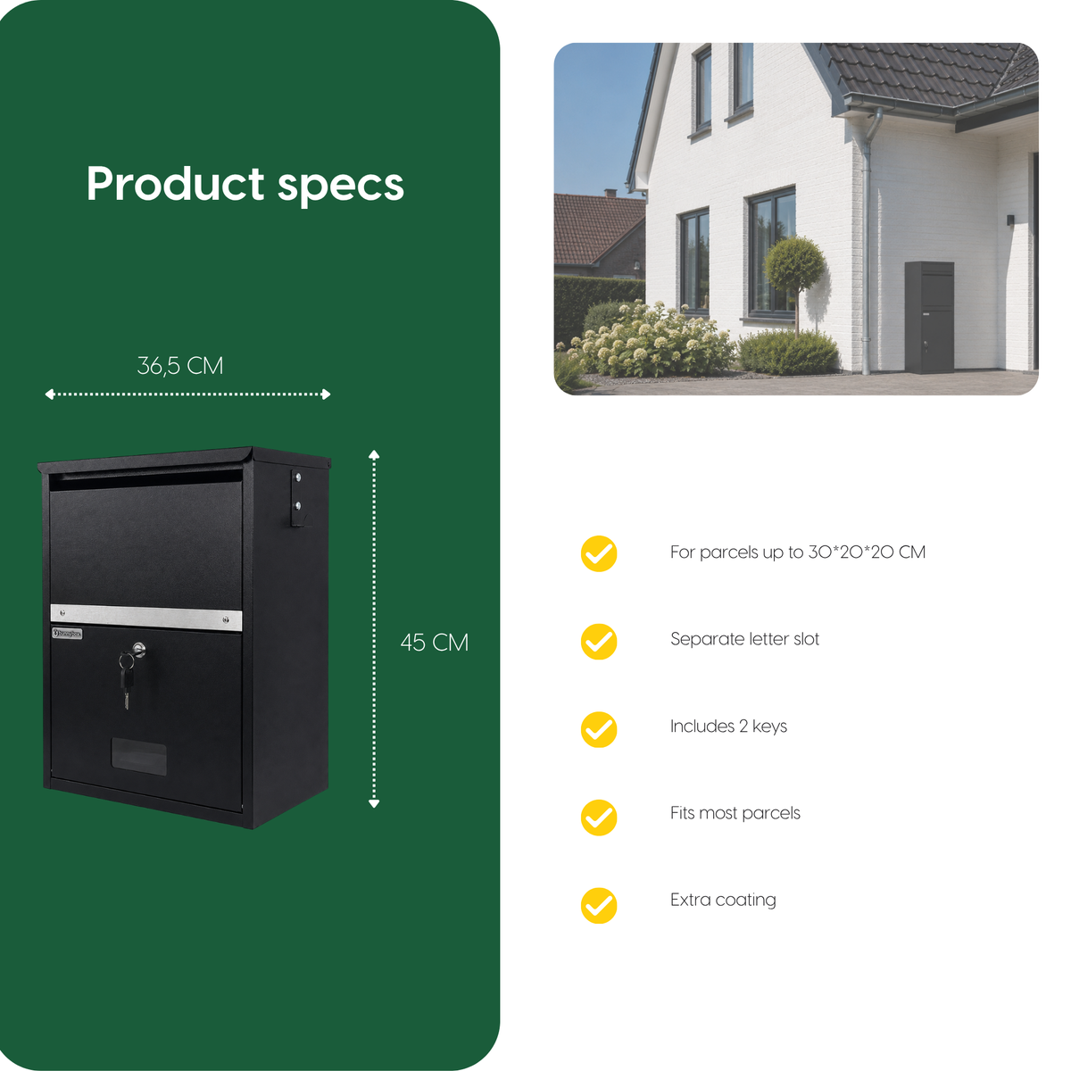 Specifications BunnyBox Compact: 36.5 cm wide and 45 cm high
