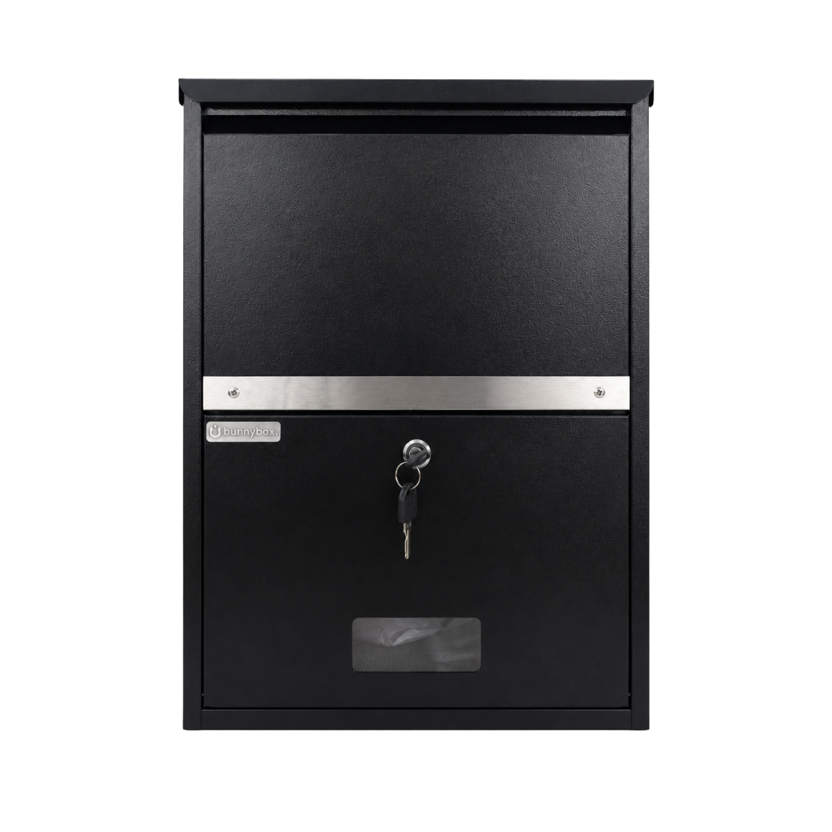 BunnyBox Compact de pared negro, vista frontal con ranura para cartas