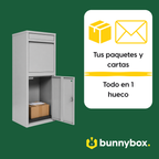 Paquetes y cartas ordenados en un solo compartimento del BunnyBox Home gris