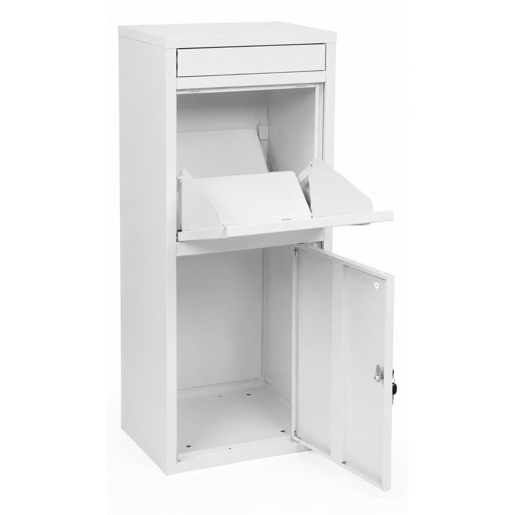 White BunnyBox Home with open flap and open retrieval door