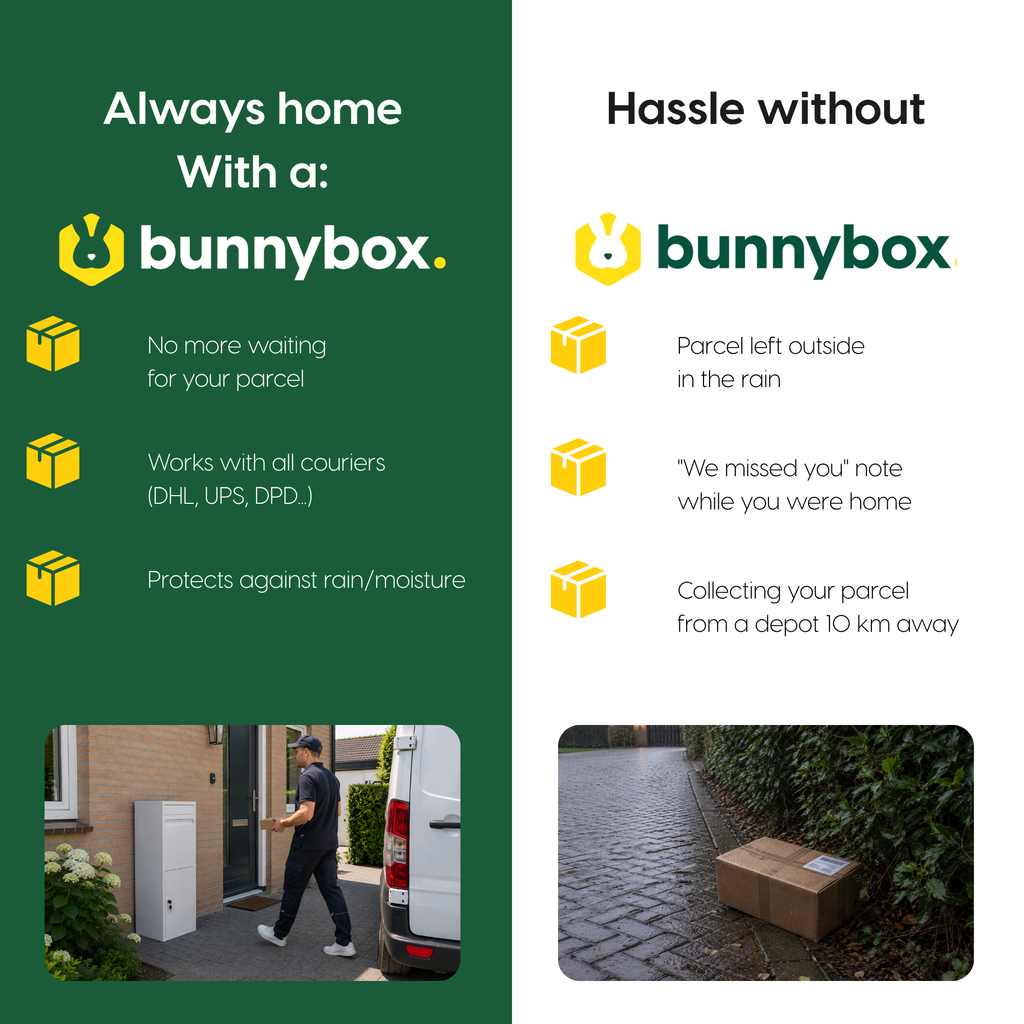 Always home with a white BunnyBox Home versus the frustration without a box