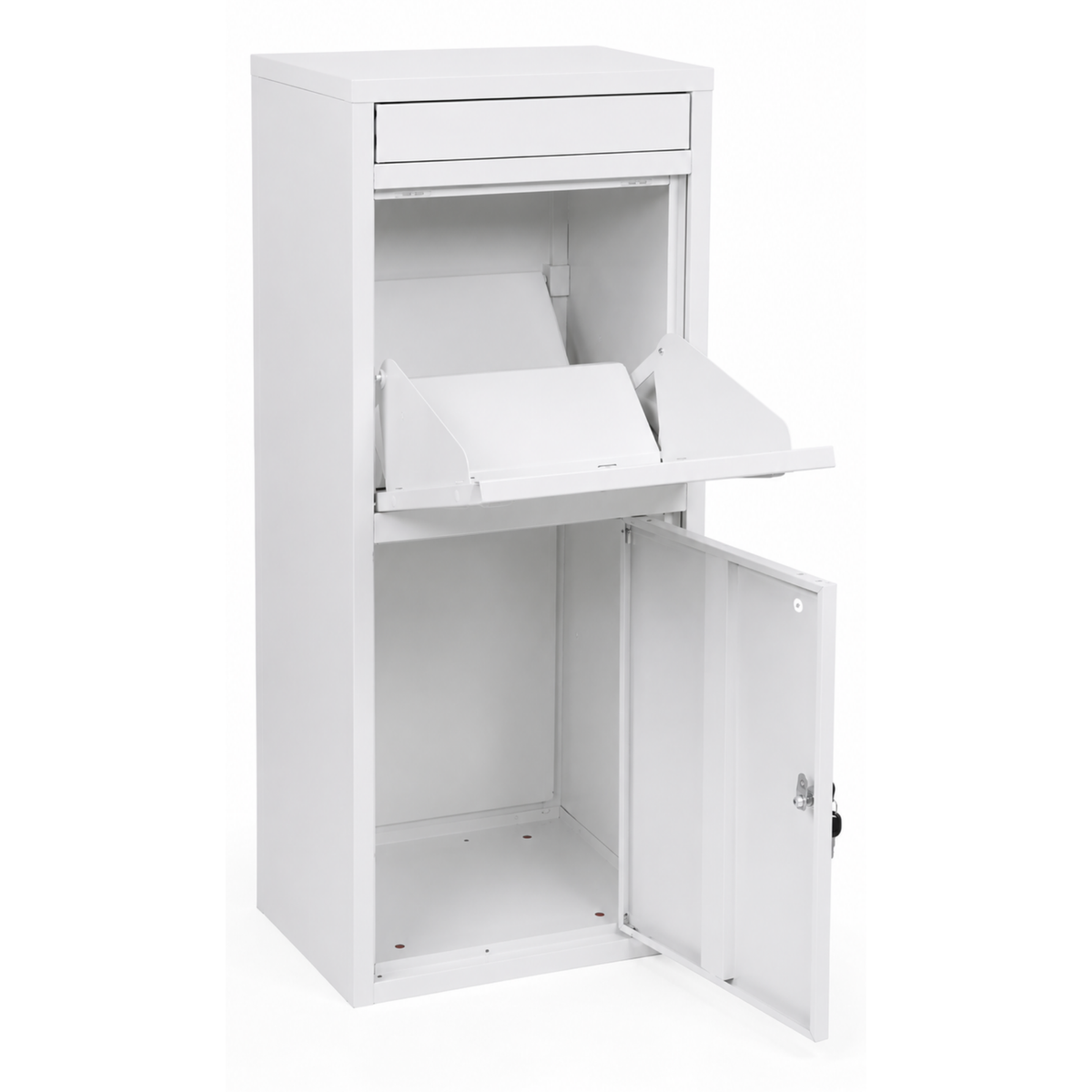 Biała BunnyBox Home z otwartą klapą i drzwiczkami