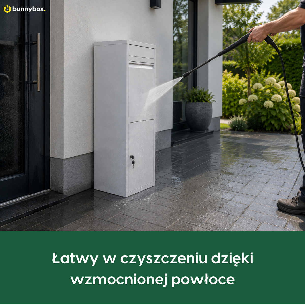 Białą BunnyBox Home myje się wężem dzięki wyjątkowo mocnej powłoce