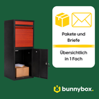 Pakete und Briefe übersichtlich in einem Fach der BunnyBox Home mit Teak-Klappe