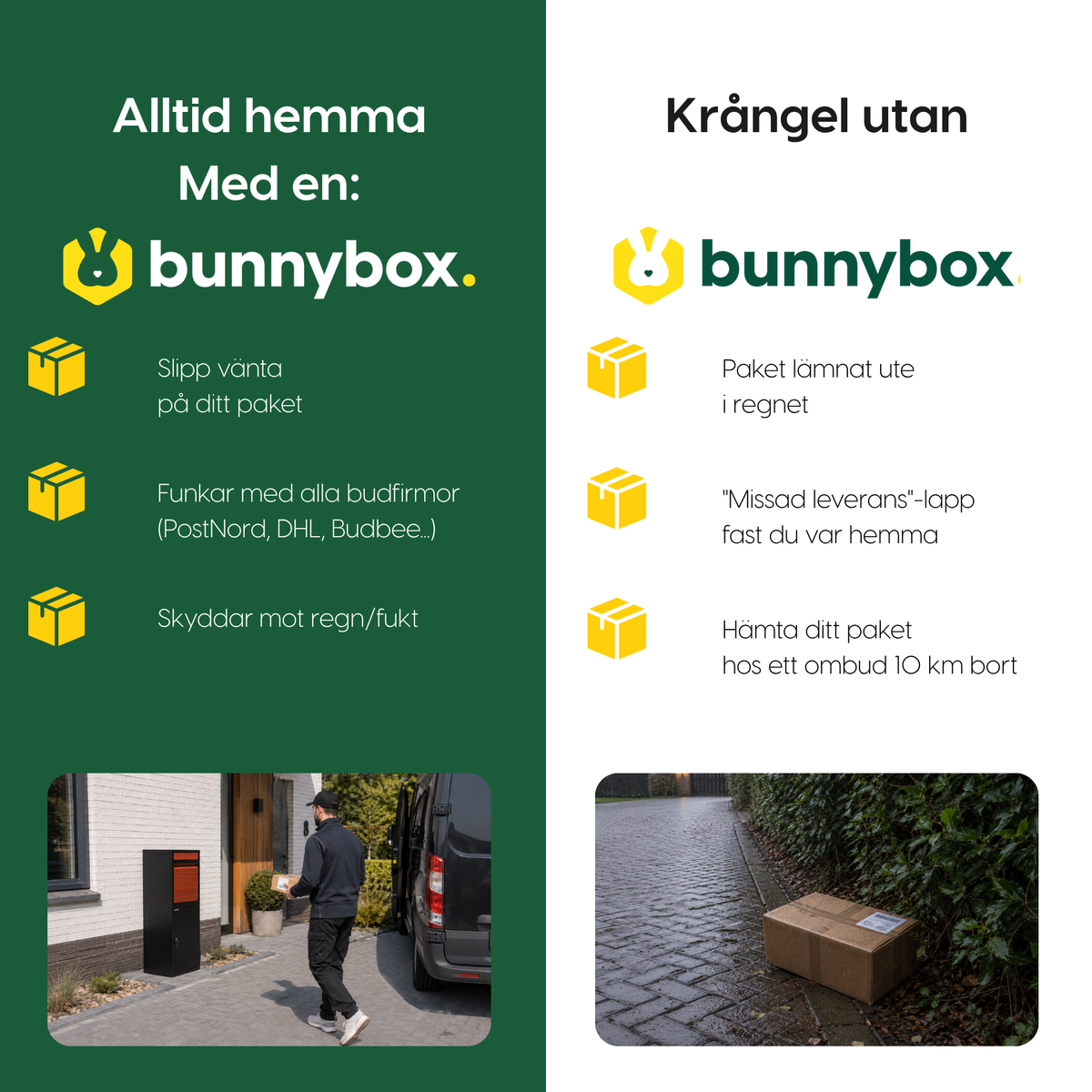 Alltid hemma med en BunnyBox Home med teaklucka i stället för frustration