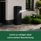 Die schwarze BunnyBox Home wird abgespritzt dank der extra starken Beschichtung