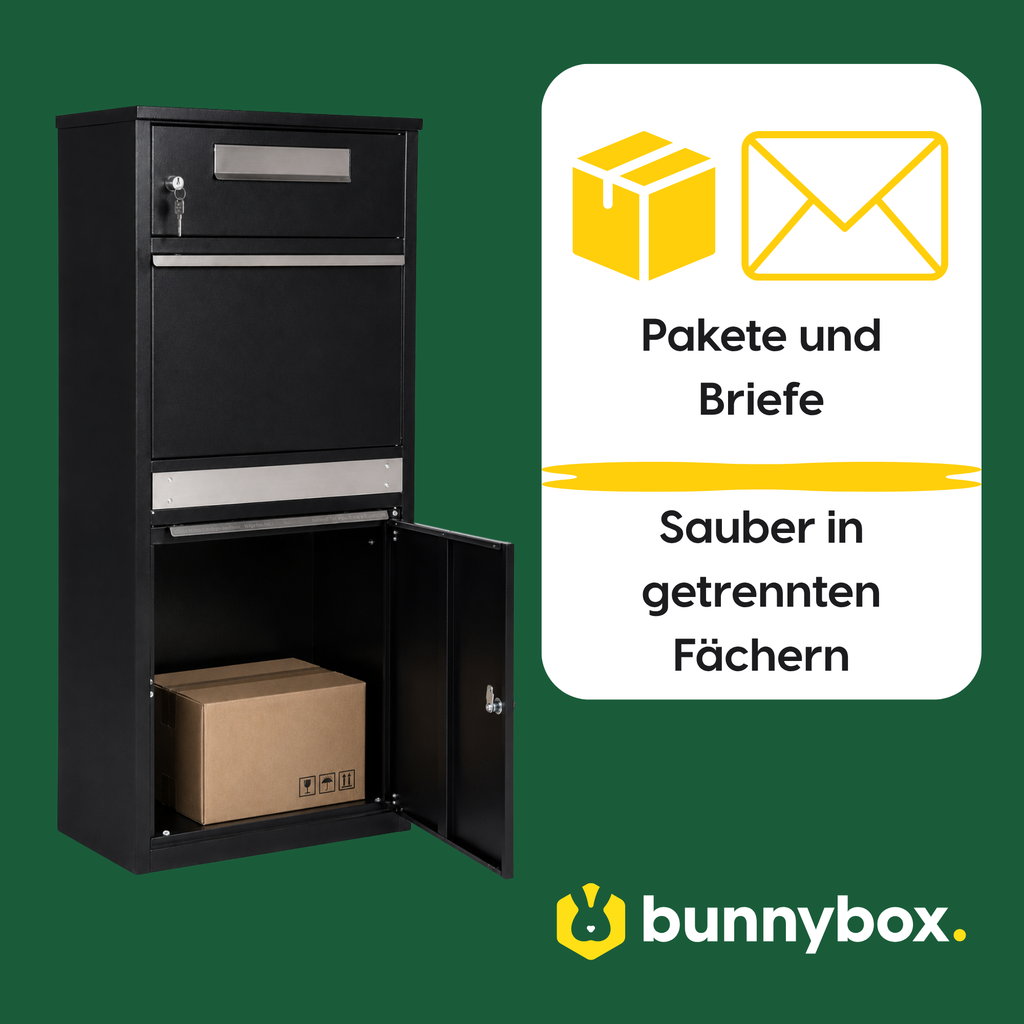 Post und Pakete ordentlich in getrennten Fächern der BunnyBox Plus