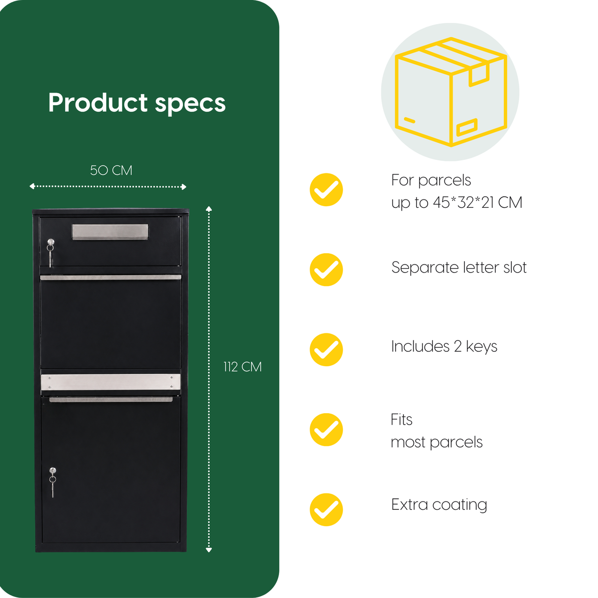 Specifications BunnyBox Plus: 50 cm wide and 112 cm high