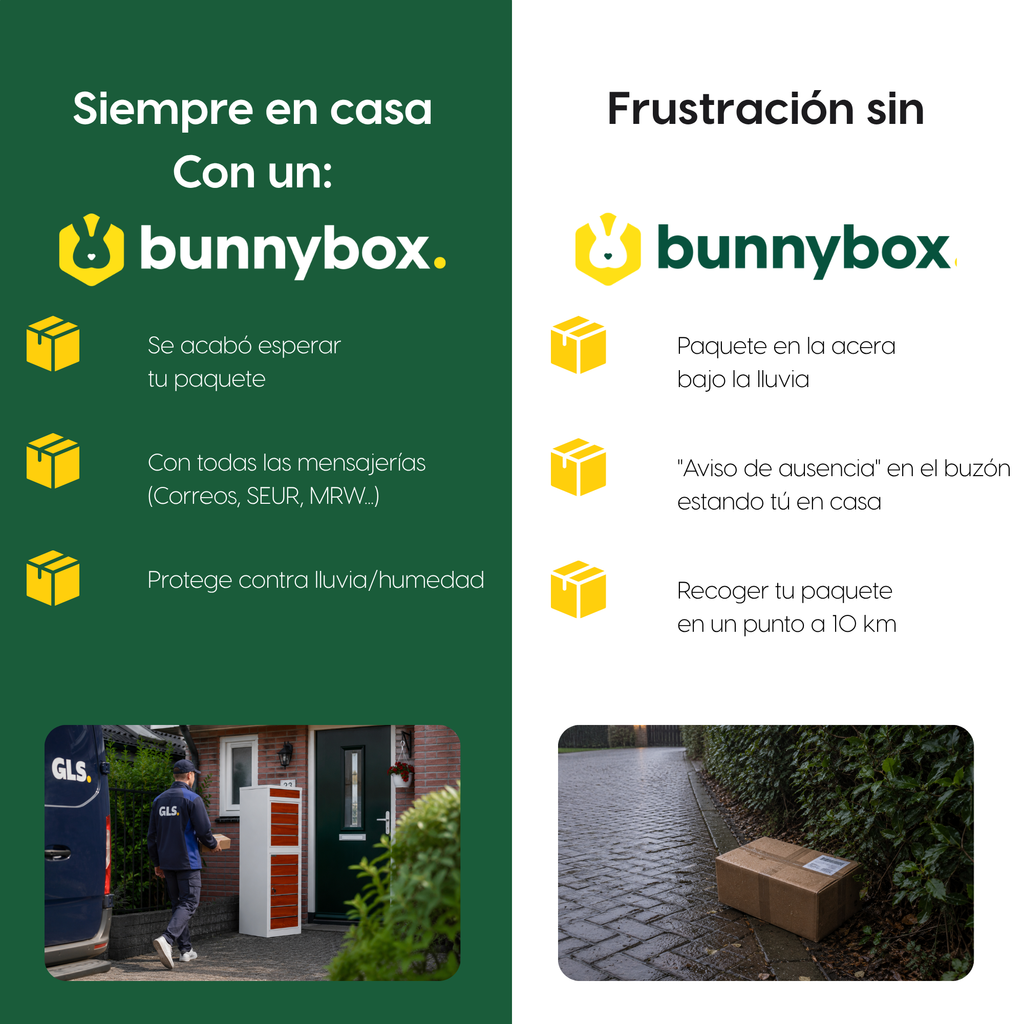 Siempre en casa con un BunnyBox Style blanco frente a la frustración sin buzón