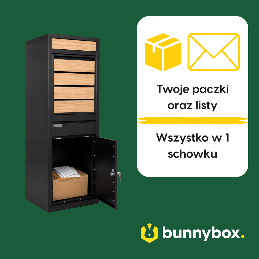Paczki i listy w jednej komorze BunnyBox Style z dębem