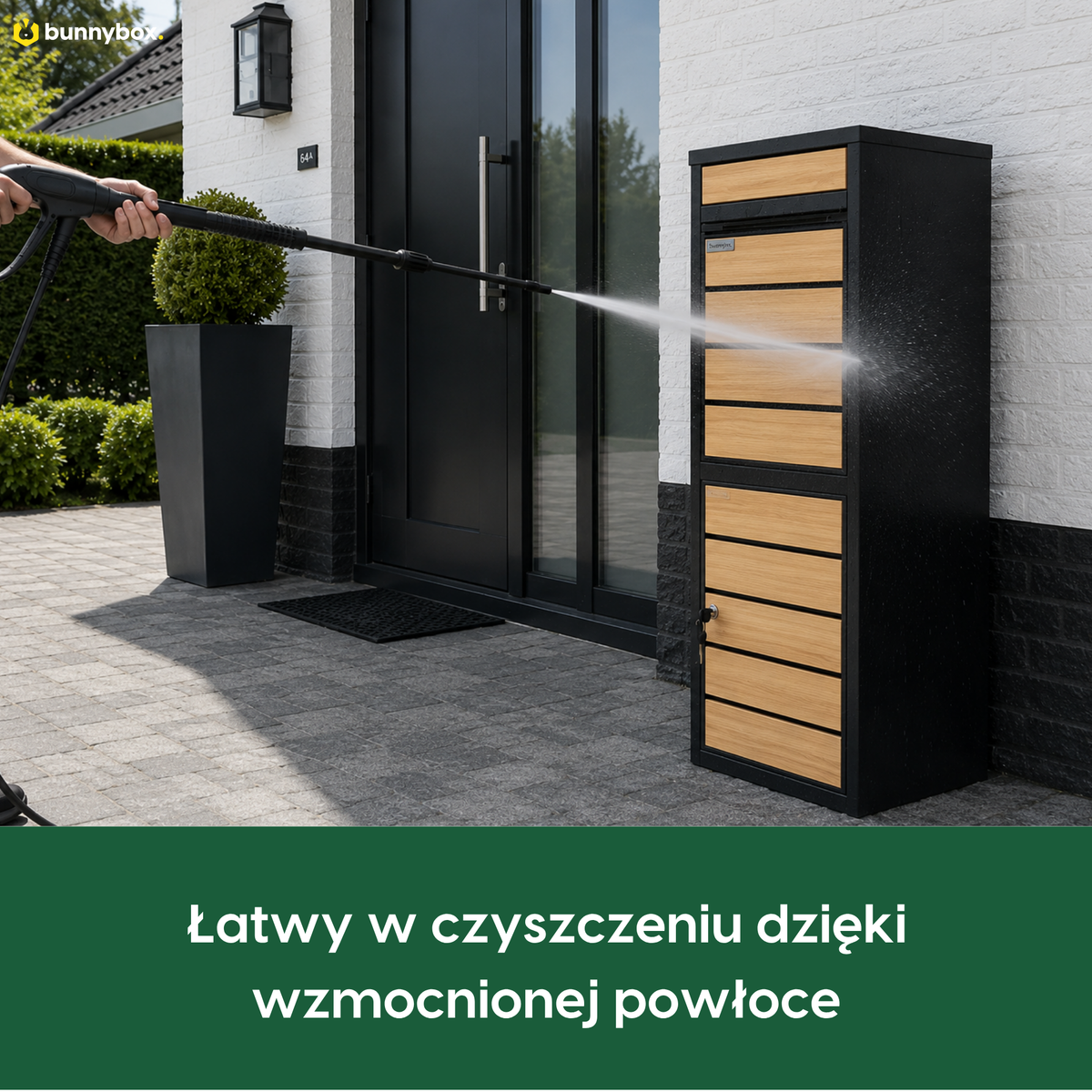 BunnyBox Style z frontem z dębu myje się wężem dzięki powłoce
